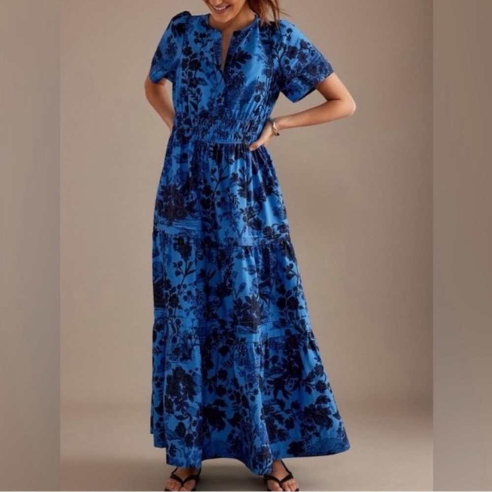 Anthropologie Blue Floral Somerset Maxi Dress NWT